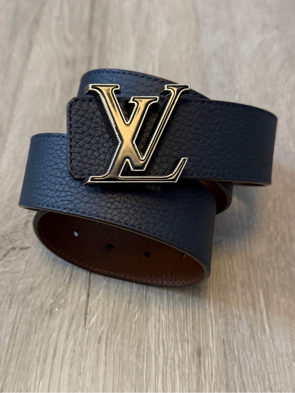 Louis Vuitton Navy Reversible Belt with Black LV Buckle 85cm